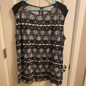 Liz Claiborne XL Top Black White Tank Sleeve Blouse Shirt